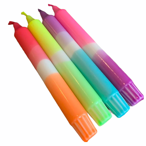 Neon Hand Dipped Candles- Multi Set Of 4
