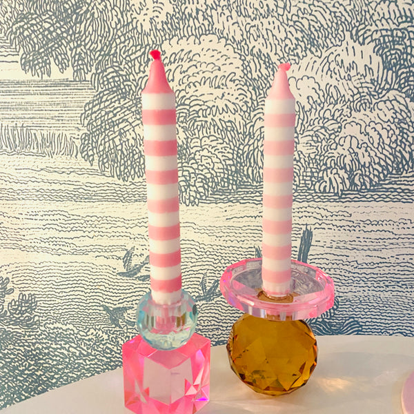 Stripy Pink Candle Set of 4