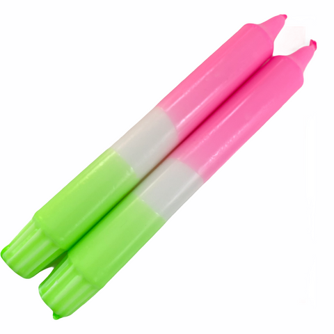 Neon Hand Dipped Candles- Neon Lime & Pink