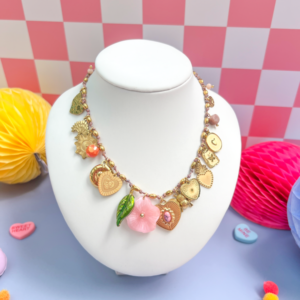 Whimsical Hearts & Blooms Charm Necklace