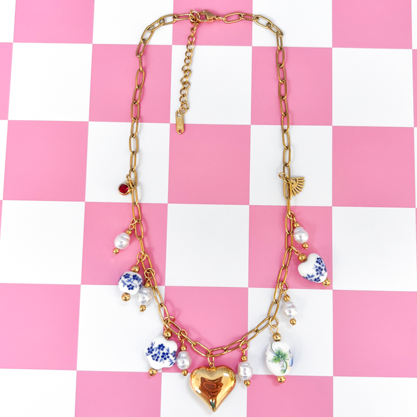 Blue, White & Gold Charm Necklace