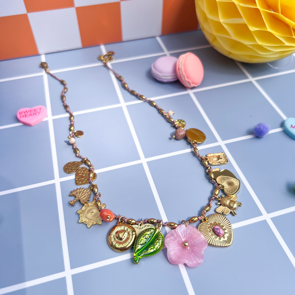 Whimsical Hearts & Blooms Charm Necklace