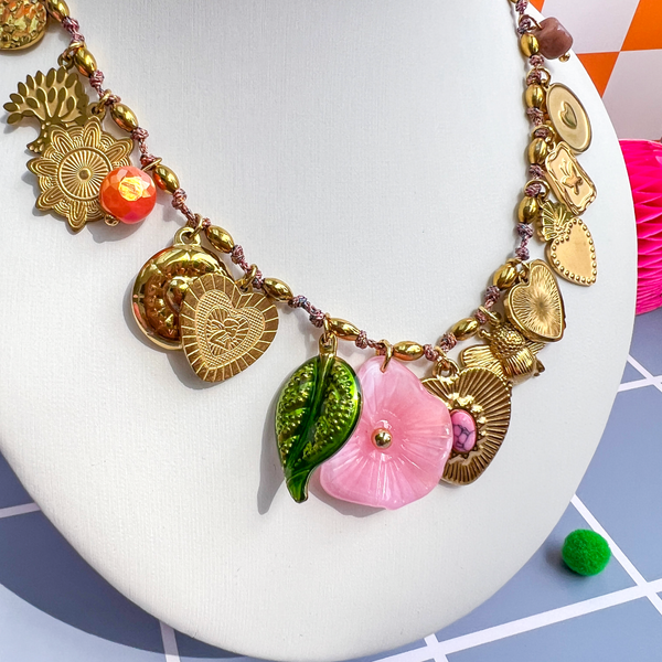 Whimsical Hearts & Blooms Charm Necklace