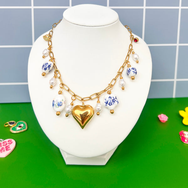 Blue, White & Gold Charm Necklace