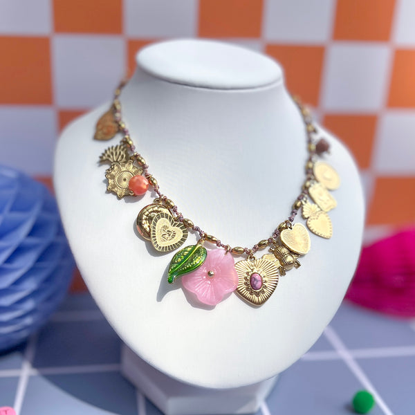 Whimsical Hearts & Blooms Charm Necklace