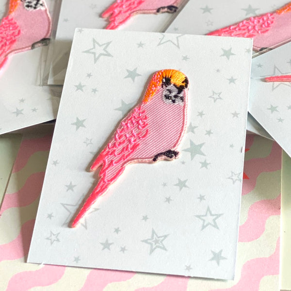 Iron on Patch Budgie - Pink Neon