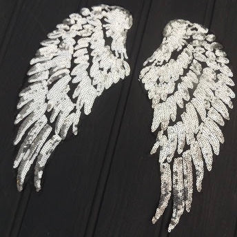Iron On Sequin Angel Wings - Small Silver