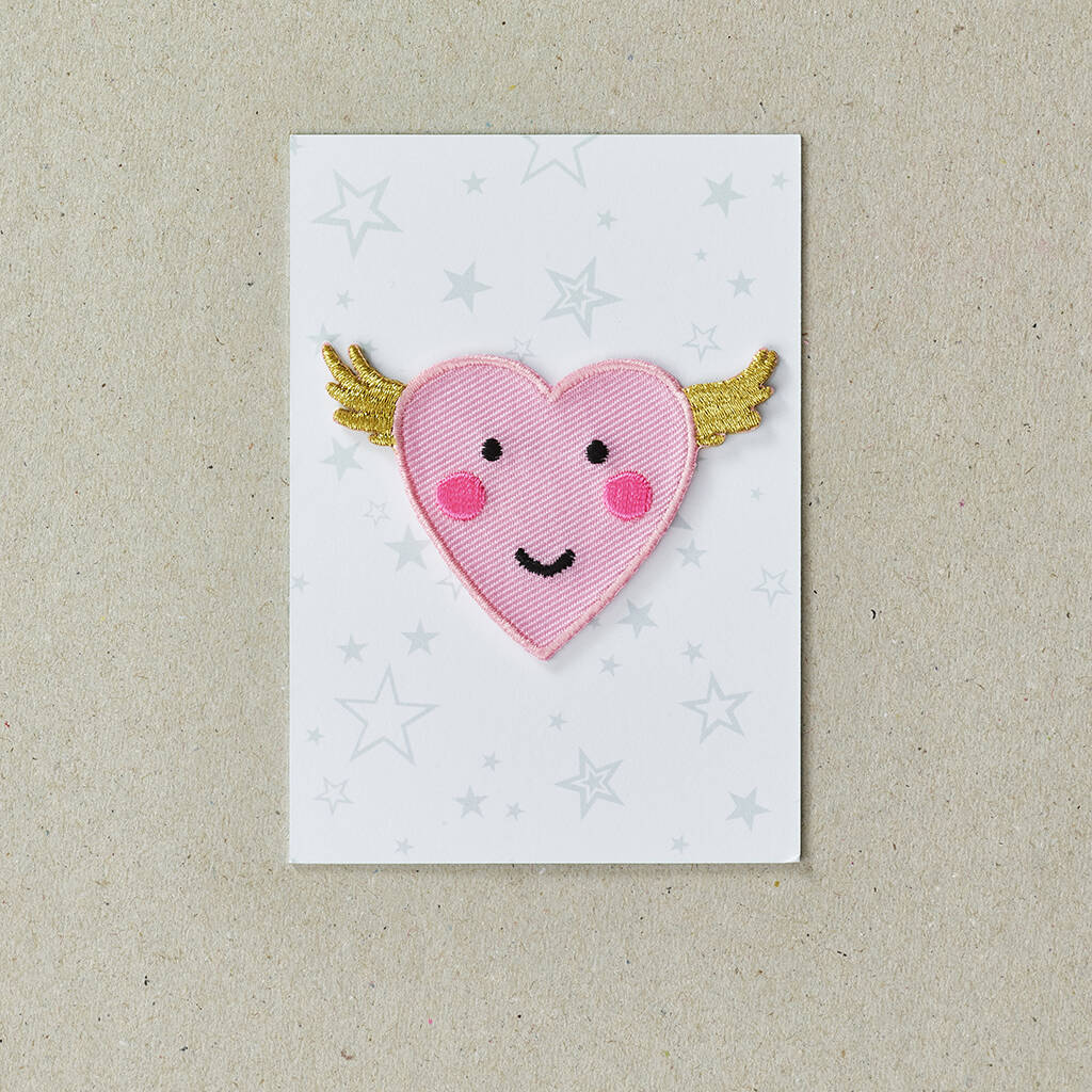 Iron on Patch Flying Heart - Pink Neon