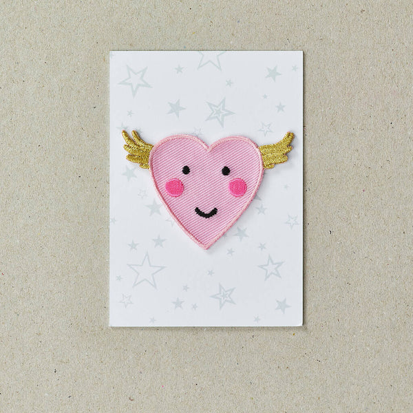 Iron on Patch Flying Heart - Pink Neon