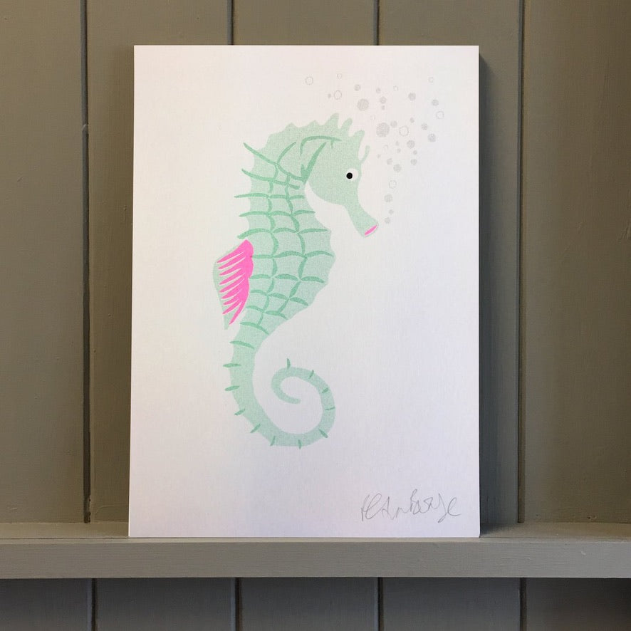 Mint & Pink Seahorse Print  A4