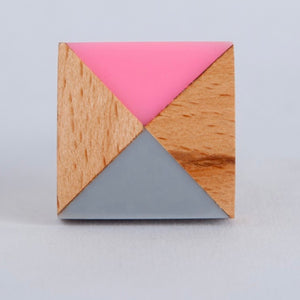 Colour Block Square Knob -  Wood/Grey/Pink