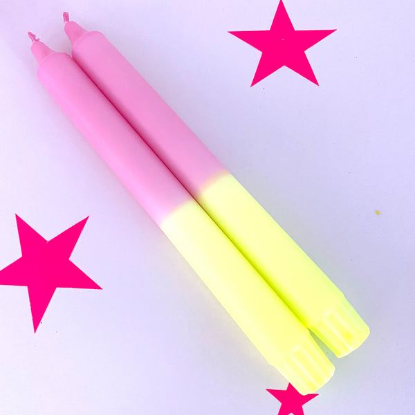 Neon Hand Dipped Candles- Neon Yellow & Pink