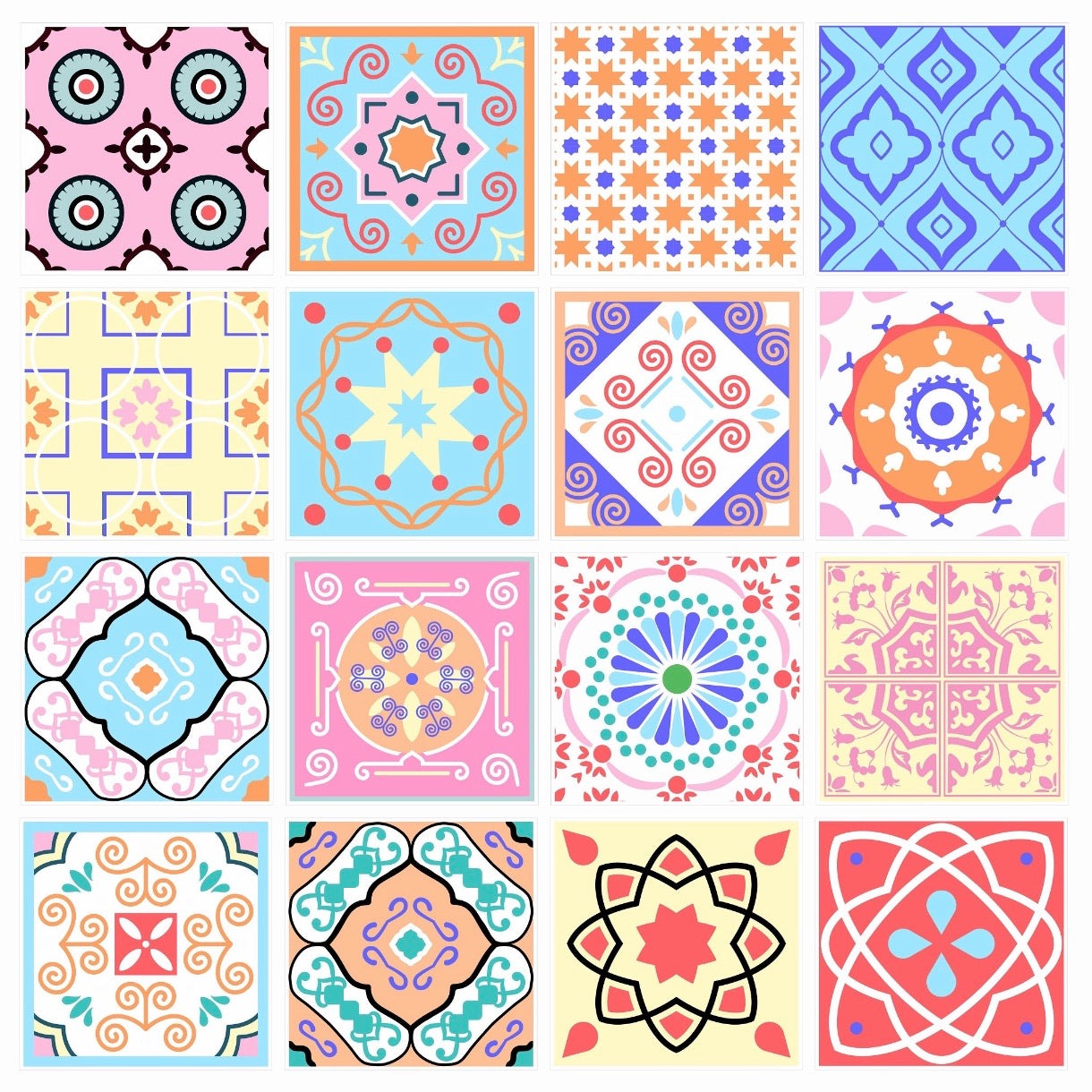 Colourful Tile Stickers 15cm x 15cm (16 Style 1)