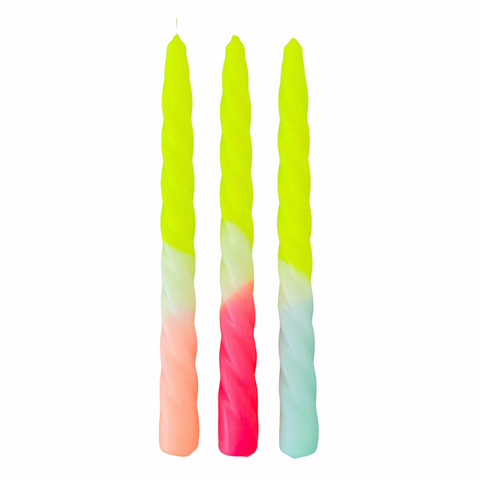 Twisted Neon Hand Dipped Candles- Ice Cream Yellow