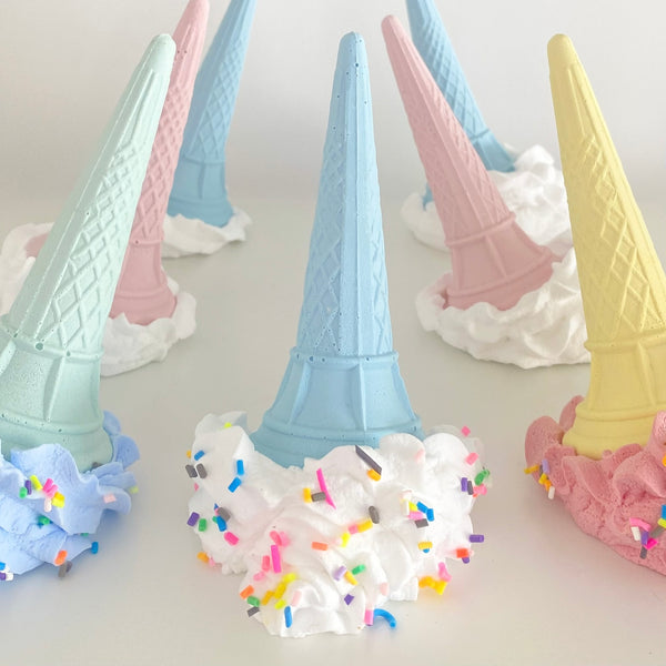Whimsical Vanilla Ice Cream Ornament With Sprinkles (blue cone)