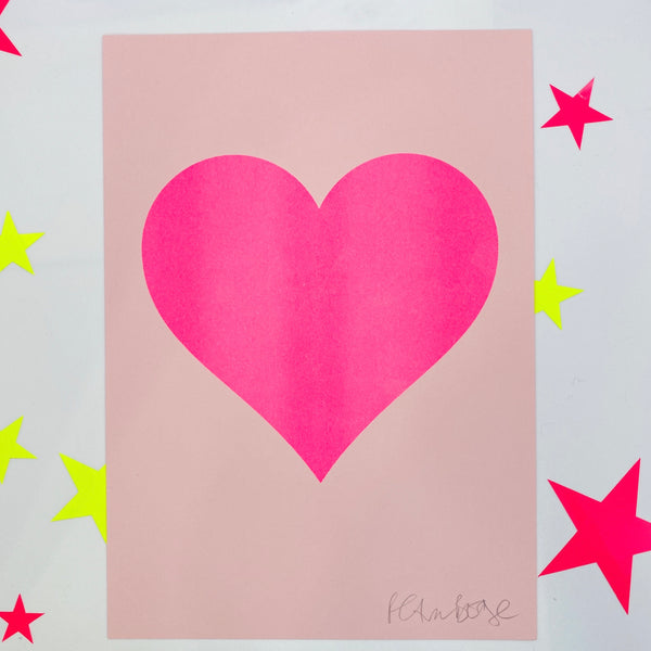 Pink Neon Heart on Blush Print A4