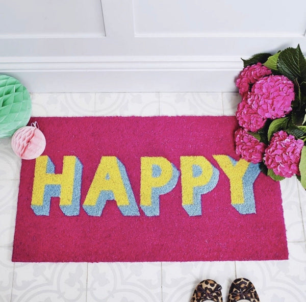 Happy Doormat  Pink & Yellow