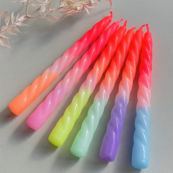 Twisted Neon Hand Dipped Candles- Ice Cream Orange