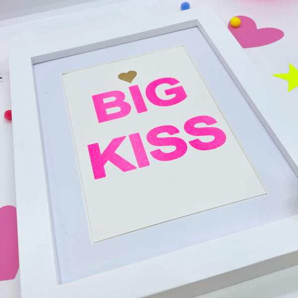 Small Pink Neon BIG KISS - White Frame