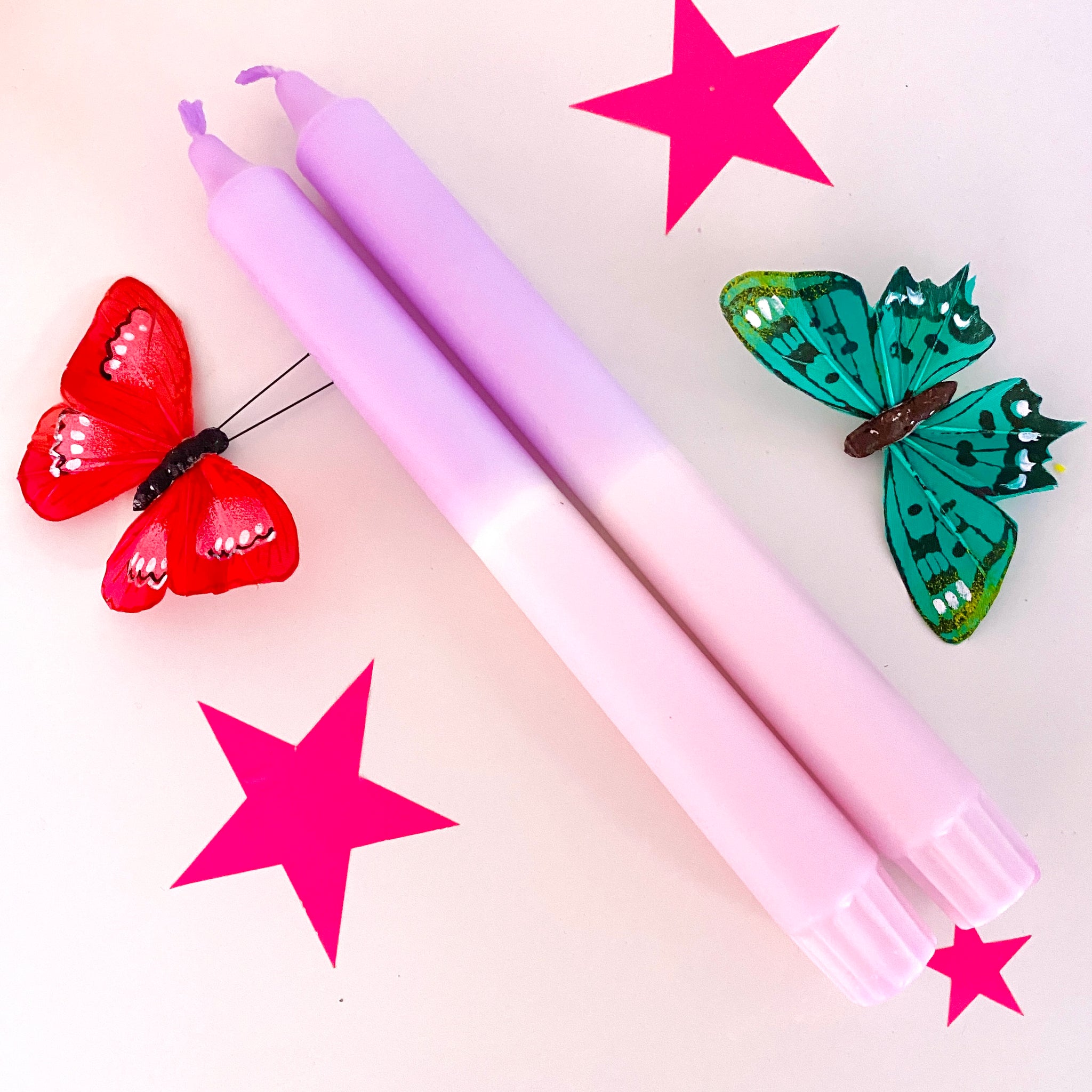 Neon Hand Dipped Candles- Pink & Lilac
