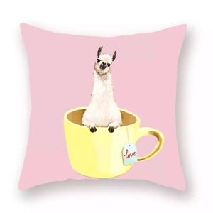 Llama In Mug On Blush Cushion Cover