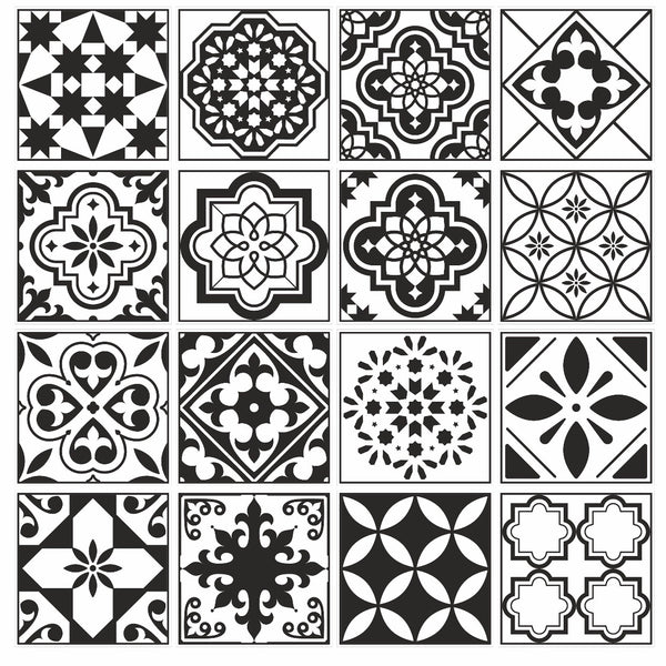 Black and White Tile Stickers 15cm x 15cm (16)