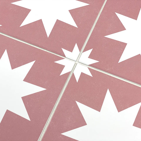 Pink & White Star Tile Stickers (x30)  15cm x 15cm