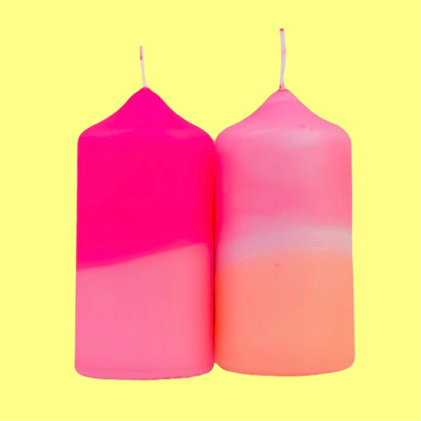 Duo Pillar Candle Pink Flamingo