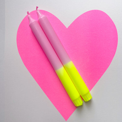 Neon Hand Dipped Candles- Neon Yellow & Pink