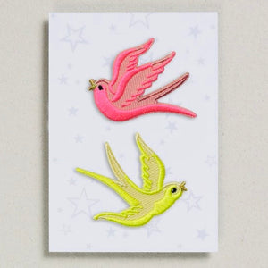 Iron on Patch Swallows - Neon Pink & Yellow