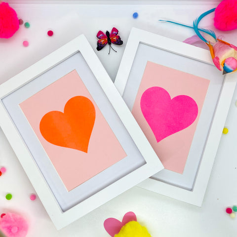 Set of Two Neon Heart Prints - Framed