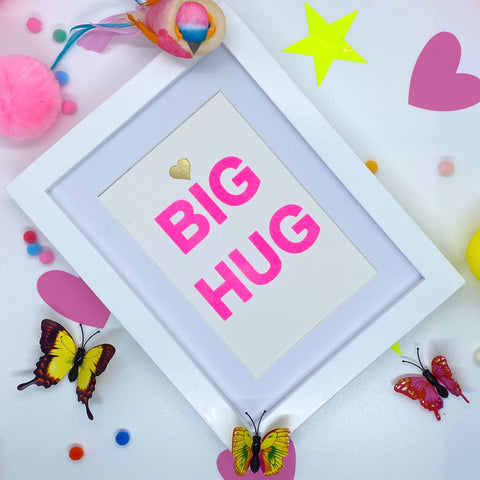 Small Pink Neon BIG HUG - White Frame