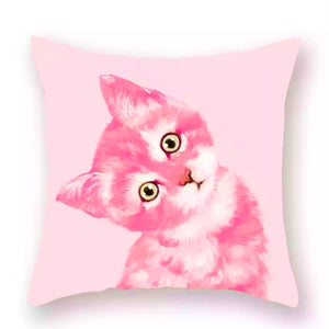 Kitsch Pink Kitten on Blush Cushion Cover