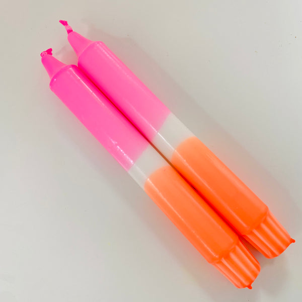 Neon Hand Dipped Candles- Neon Pink & Orange