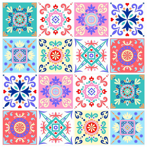 Colourful Pattern-Tile Stickers 15cm x 15cm (16 style 2)