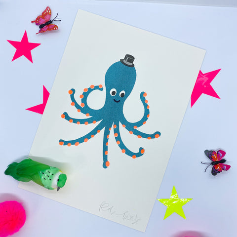 Teal Octopus Print A4