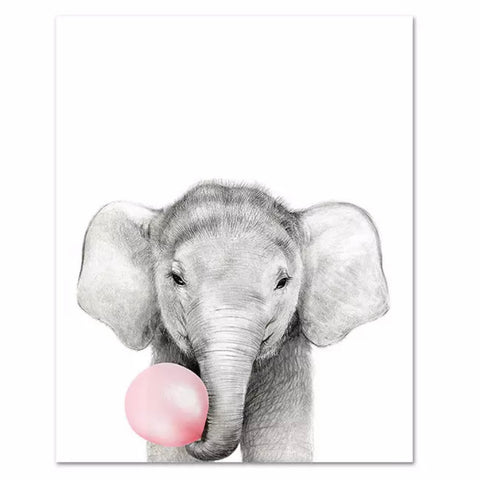Baby Elephant With Bubble On White 30 x 40cm