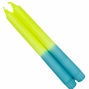 Neon Hand Dipped Candles- Neon Yellow & Turquoise