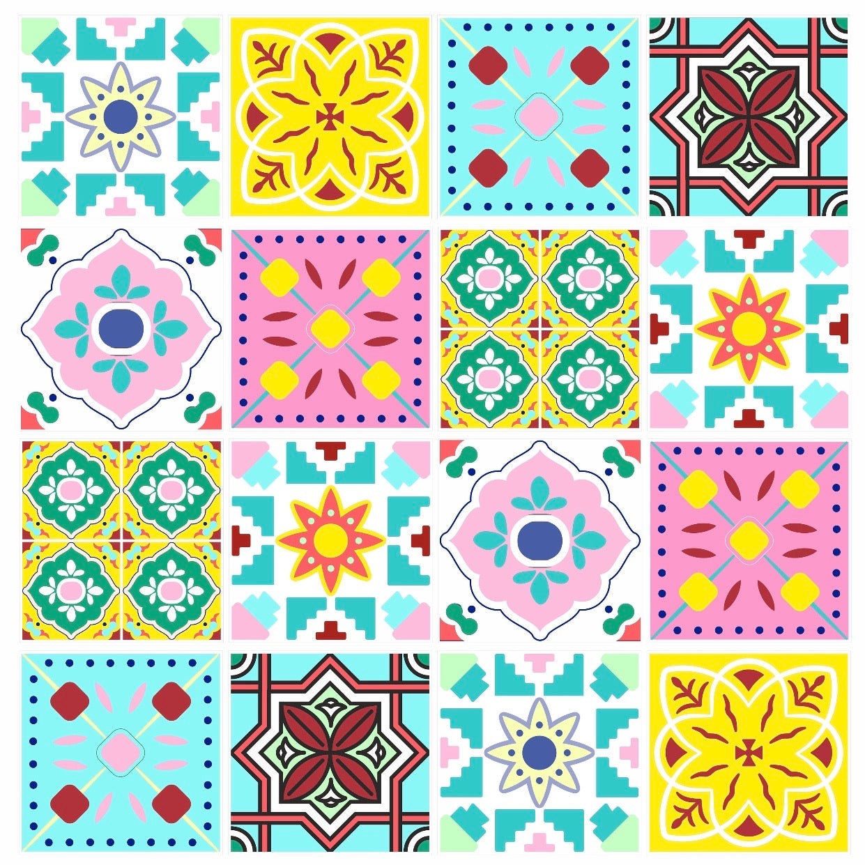 Colourful Pattern-Tile Stickers 15cm x 15cm (16 style 3)