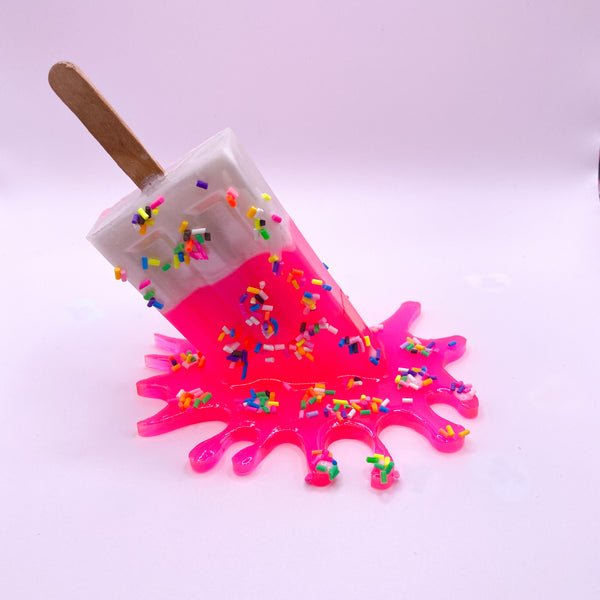 Pink Neon Lolly Splat Sculpture With Sprinkles