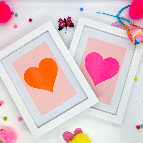 Small Pink Neon Heart on Blush - White Frame