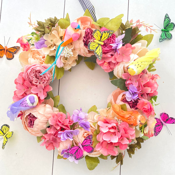 Large Spring Wreath With Birds & Butterflies