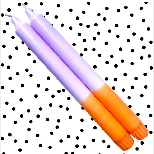 Neon Hand Dipped Candles- Neon Orange & Lilac