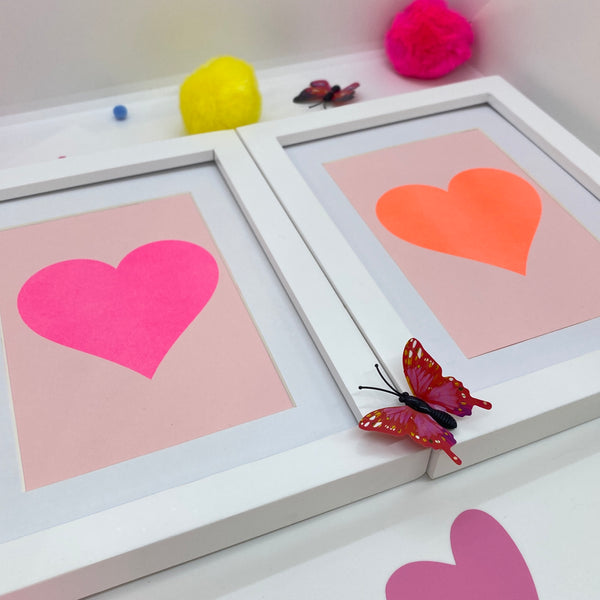 Set of Two Neon Heart Prints - Framed
