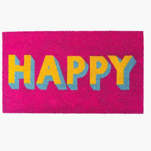 Happy Doormat  Pink & Yellow
