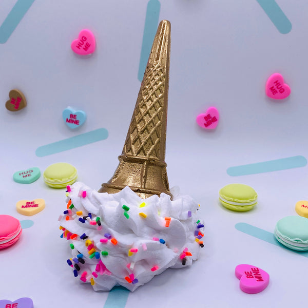 Whimsical Ice Cream Ornament With Sprinkles (gold cone)