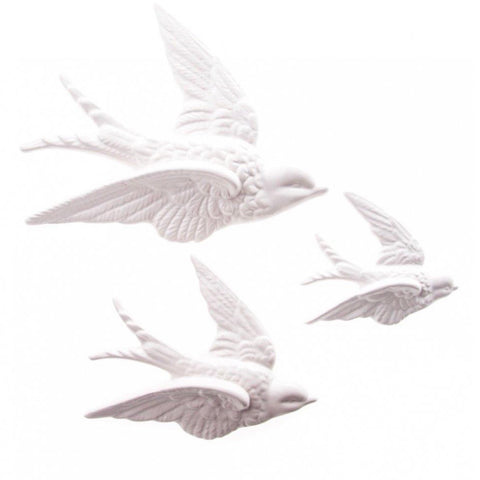Swallow Wall Decorations White Set Of 3