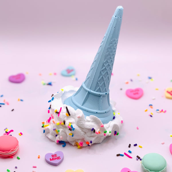 Whimsical Vanilla Ice Cream Ornament With Sprinkles (blue cone)