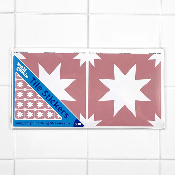 Pink & White Star Tile Stickers (x30)  15cm x 15cm